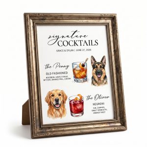 Custom Pet Signature Cocktail Bar Sign - Watercolor Portrait & Drinks